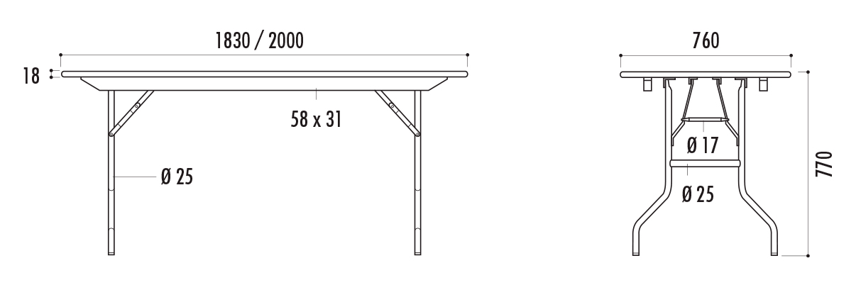 dimensions de la table pliante tarragone - cofradis
